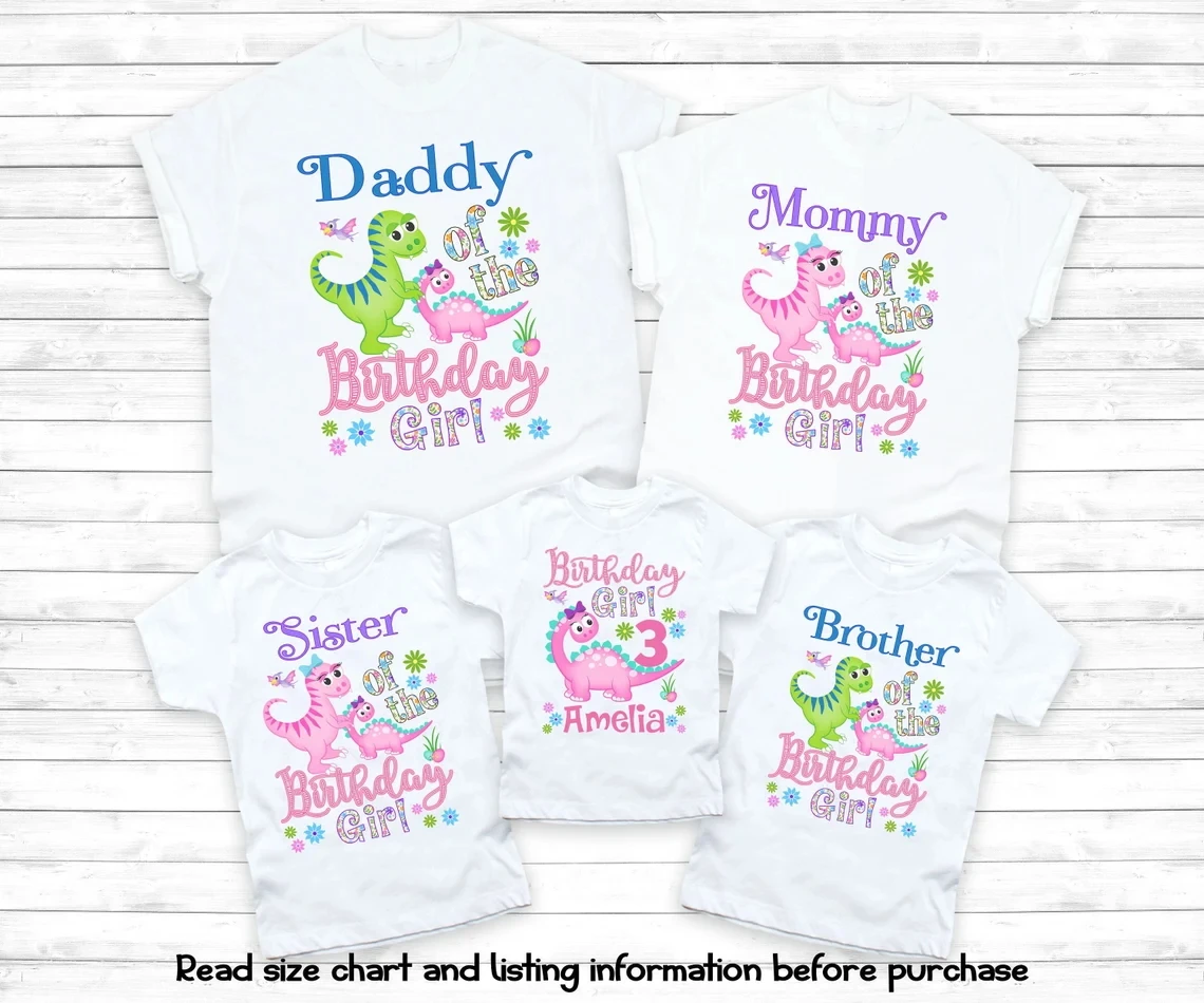 custom name 3rd birthday girl Dinosaur printed t shirt Daddy/Brother/Sister/Mummy Of The birthday girl Family Matching T-Shirt