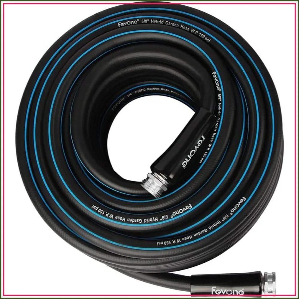 

50 ft x 5/8 in No Kink Garden Hose, Heavy Duty Lightweight Hybrid Polymer, 3/4 in Aluminum Fittings for Lawn Watering, Yard Cleaning, Car Washing