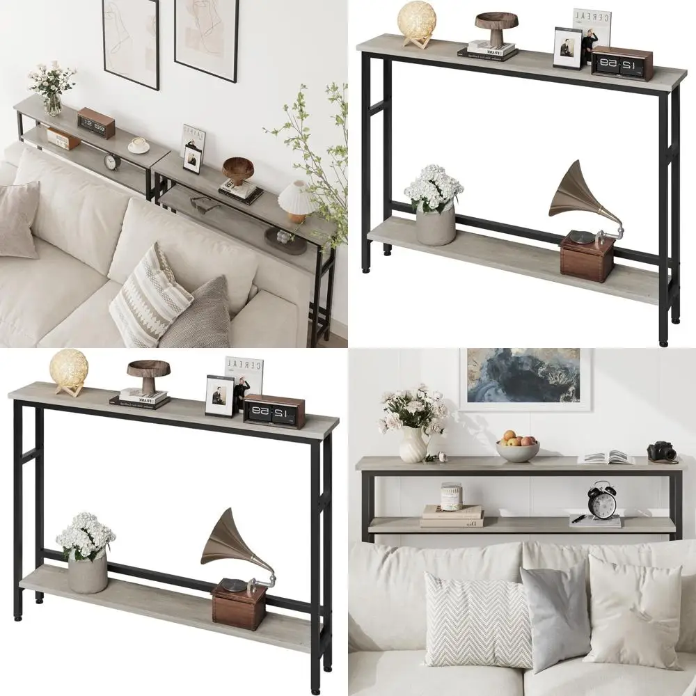 

Компактный 2-уровневый консольный столик, регулируемая полка, узкий приставной столик для гостиной, прихожей - черный