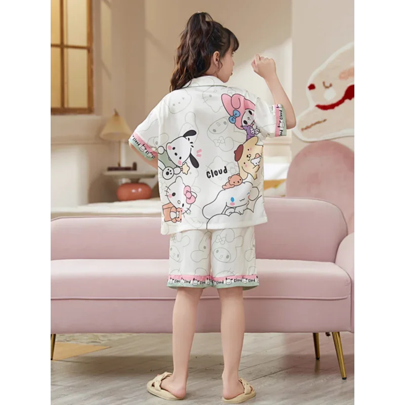 Sanrio New Pacha Dog Silk Pajamas Women's Cute Cartoon Comfortable Cool Breathable Lightweight Home Children's Pajamas