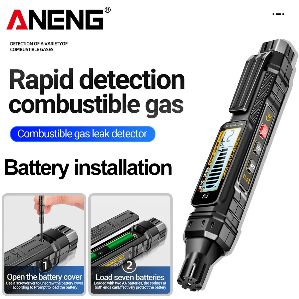 Multi Gas Leak Detector ANENG GN805 Sound Light Alarm LCD Backlight Portable 50-10000PPM Flammable Alcohol Methane Analyzer