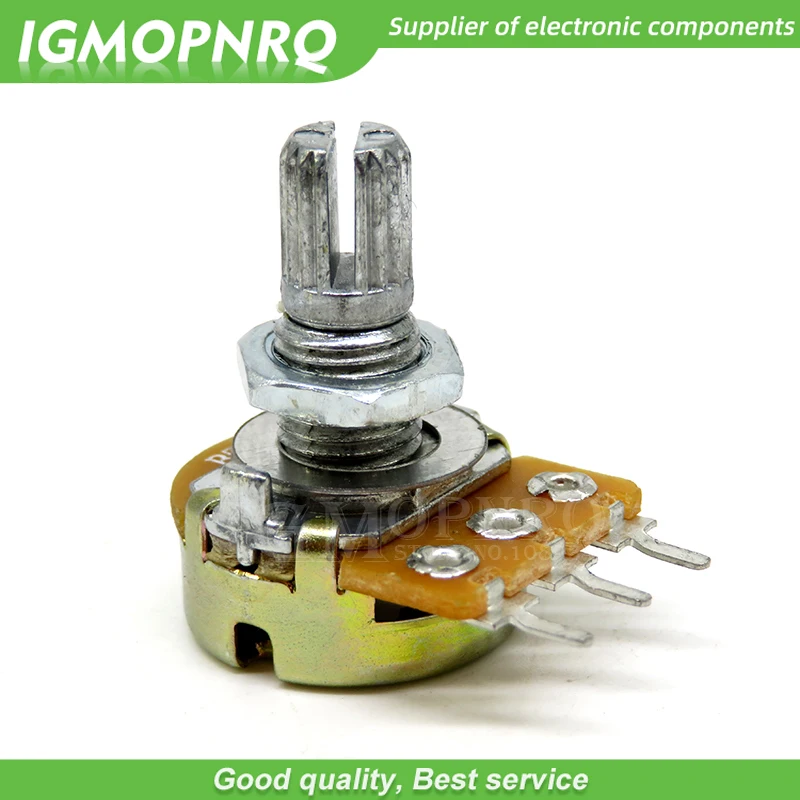 100pcs WH148 B1K B2K B5K B10K B20K B50K B100K B500K 3Pin 15mm Shaft Amplifier Dual Stereo Potentiometer 1K 2K 5K 10K 50K 100K