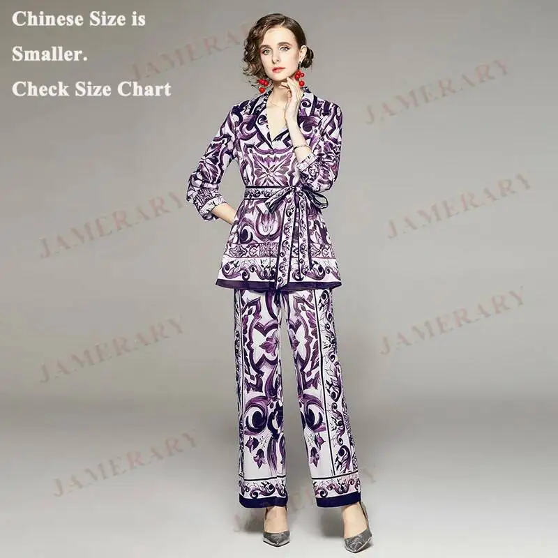 

Fashion Suit with Printed Shirt and High-Waisted Straight-Leg Wide-Leg Pants