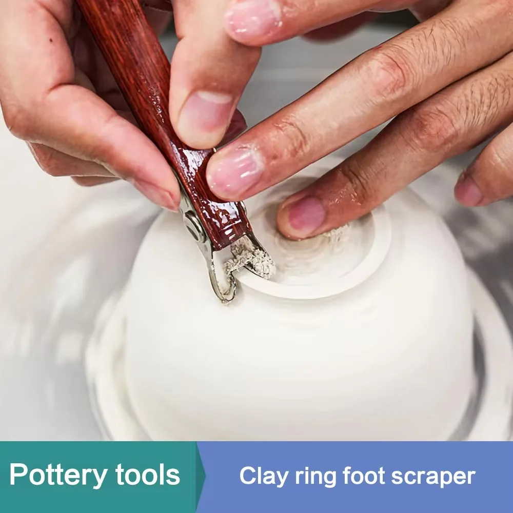 DIY Pottery Tools Handmade Pottery Sculpture Ring Foot Scraper Ceramic Modeling Wooden Handle Clay Extruder Tool