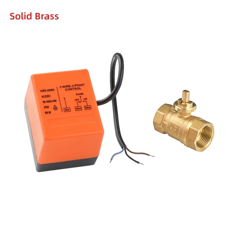 Brass Electric Ball Valve AC230V 3 Wire 2 Control 2 Wire 1 Control Motorized Valve for HVAC Central Air Conditioner