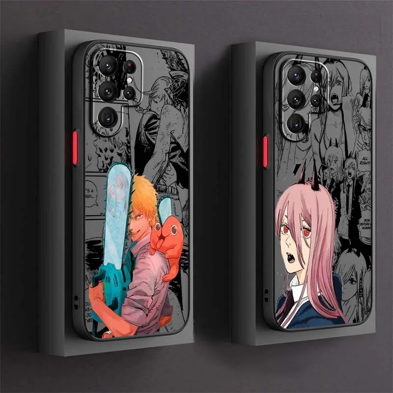 

Anime Chainsaw Man Girl Phone Case For Samsung Galaxy S25 S24 S23 S22 S21 S20 S10 S9 Ultra Plus FE 5G Frosted Translucent