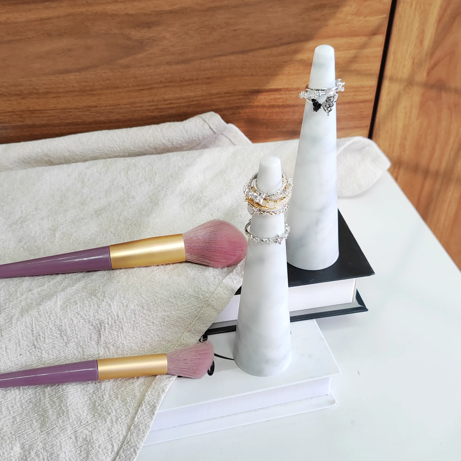 Elegant White Natural Marble Ring Cone Minimalist White Marble Holder for Wedding Bands, Engagement Rings & Jewelry Display