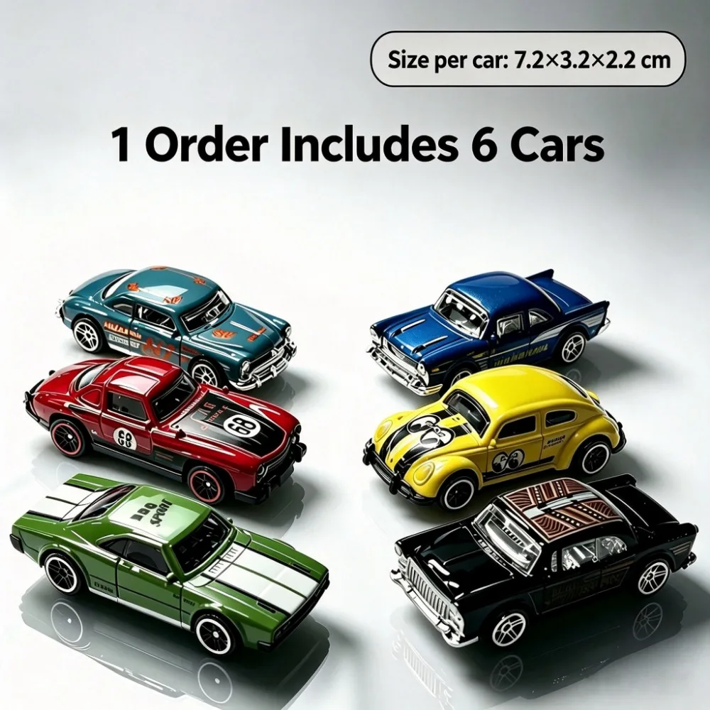 Set of 6 Alloy Vintage Car Model, Drop Resistant Classic Diecast Vehicle Toy, Christmas Gift for Boys Kids, 1:64 Scale Retro Car