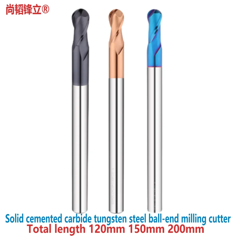 Carboneto Cimentado Total de Aço de Tungstênio Bola Cabeça 2-edge Fresa com Comprimento Total 120 150 200 Bronze Preto Revestimento Azul
