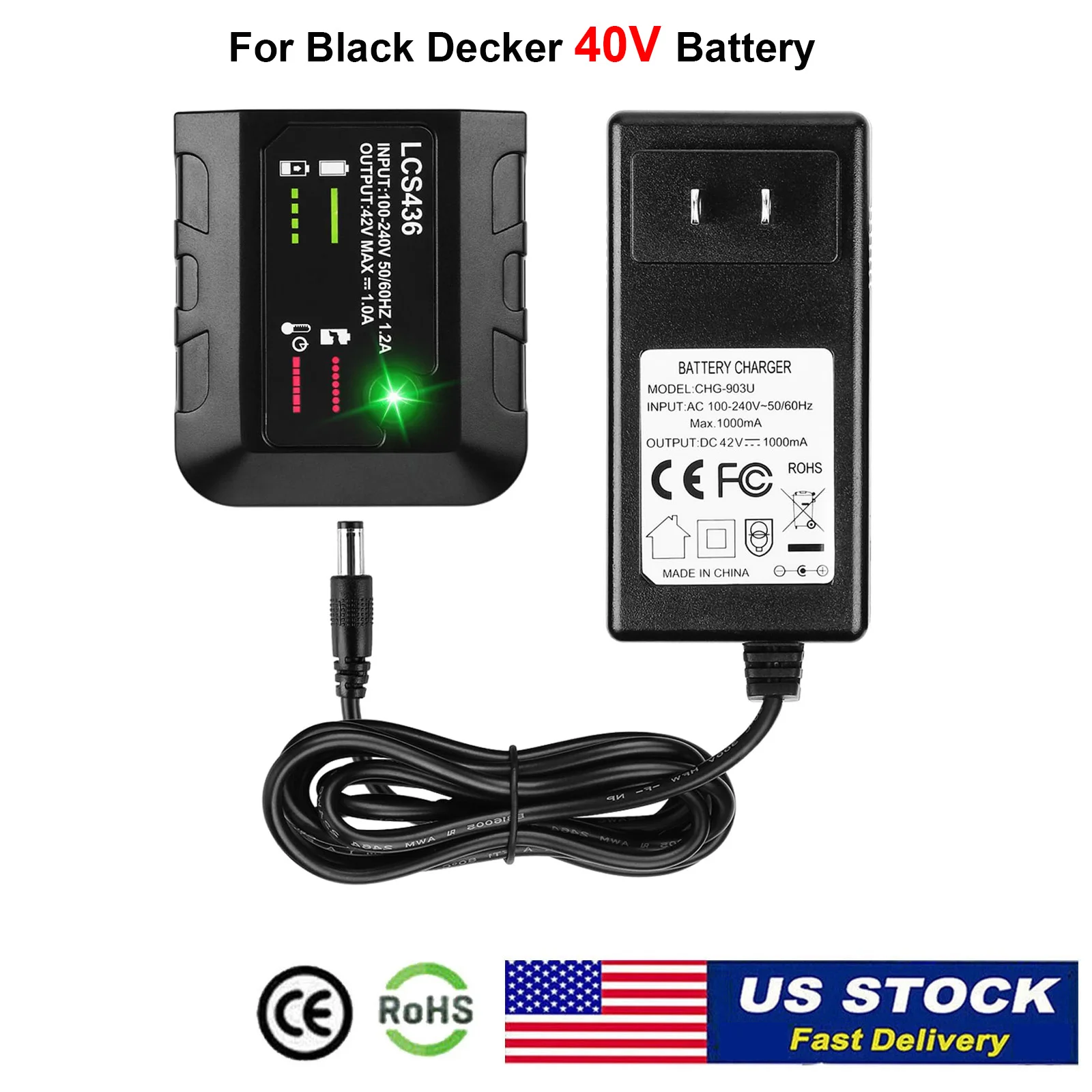 40V Battery Charger LCS436 Replacement for Black and Decker Lithium Battery LBXR36 LBX36 LBXR2036 LBX1540 LBX2040 LBX2540