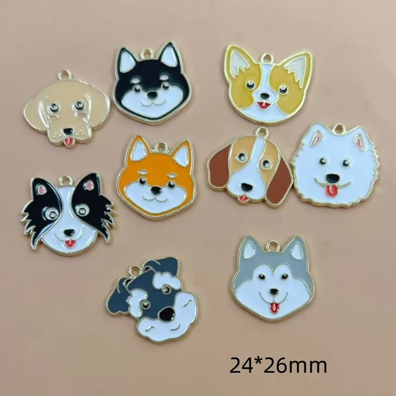 10pcs Cute Enamel Animal Charms Husky Corgi Bulldog Puppy Dog Pendant For Bracelet Necklace Handmade Jewelry Findings