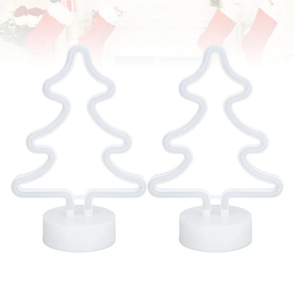2 Pcs Christmas Tree Table Lights Shape Lamp Party Decorative Neon Lamps Dining