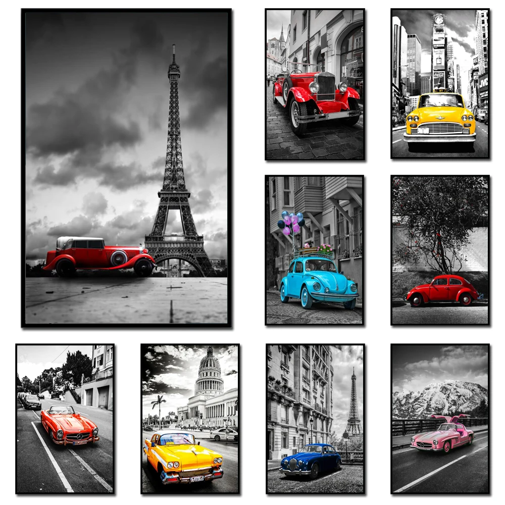 

Red Vintage Luxury Car Posters And Prints Black White Retro Automobile Canvas Art Home Decor Wall Painting For Living Room