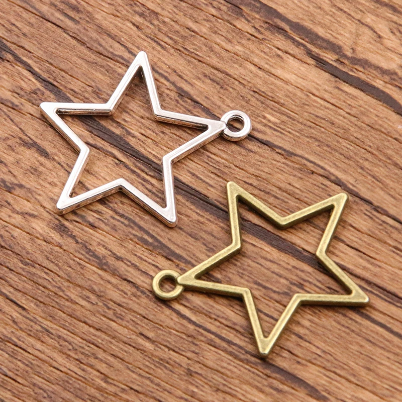 20PCS 27X29mm 2 Color Wholesale Metal Alloy Hollow Pentagram Charms Star Pendant For Jewelry Making DIY Handmade Craft
