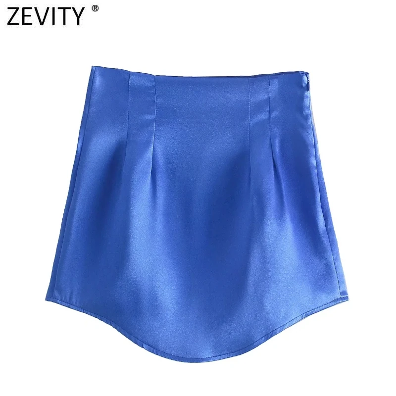 Zevity 2022 Women Fashion Candy Colors Soft Satin Mini Skirt Faldas Mujer Lady Chic Side Zipper Slim Party A Line Vestido QUN911