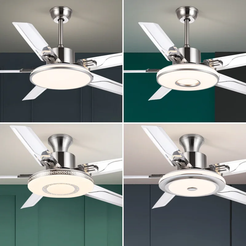 52 inch five-leaf ceiling fan light stainless steel home living room dining room hanging live fan chandelier integrated eye view 2
