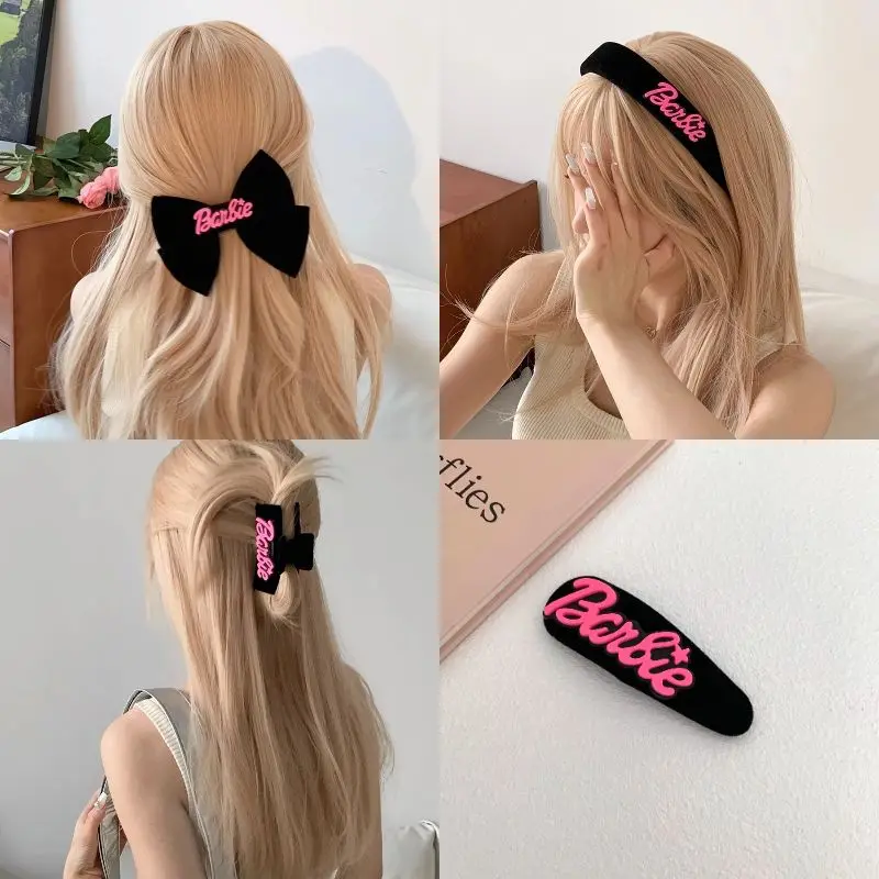 

New Cute Black Barbie Hair Clip Headband Kawaii Sweet Girl Plush Headband Anime Cartoon Children Wide Hair Clip Hair Accessorie