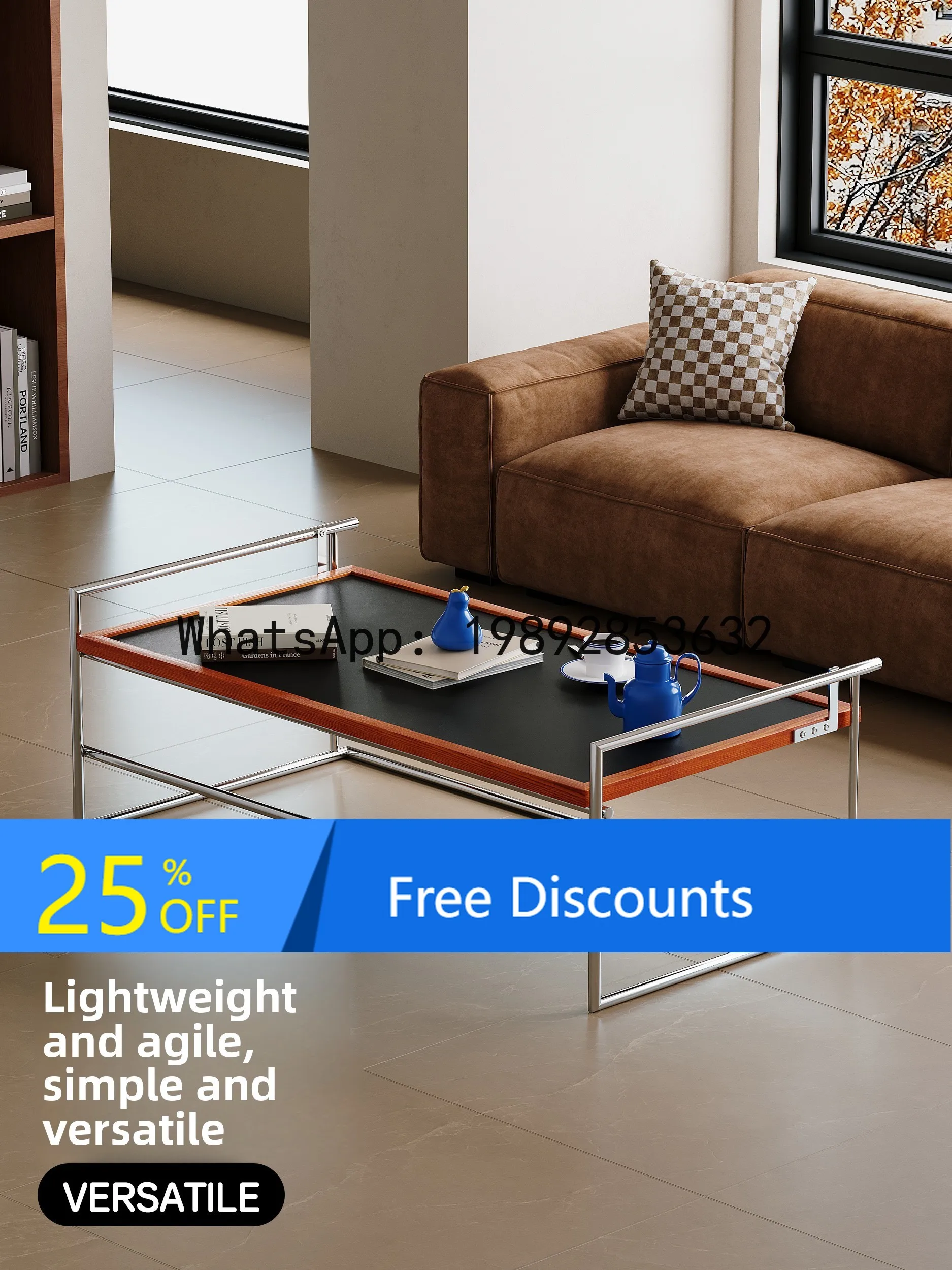 

Coffee Table Living Room Home Small Apartment Tea Table Vintage Solid Wood Stainless Steel