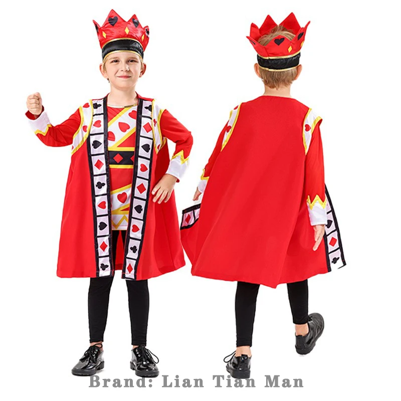 ハロウィン子供用コスチューム、男の子用ポーカーキングダムレッドキングコスチュームセット、コスプレロールプレイングパフォーマンスコスチューム
