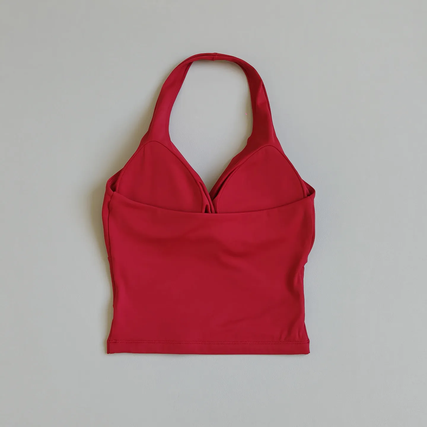 V-Ausschnitt Neckholder-Top mit Brustpolster, geraffte, stoßfeste, atmungsaktive, schnelltrocknende Sport-Trainings-Lauf-Fitness-Unterwäsche – Detail 3