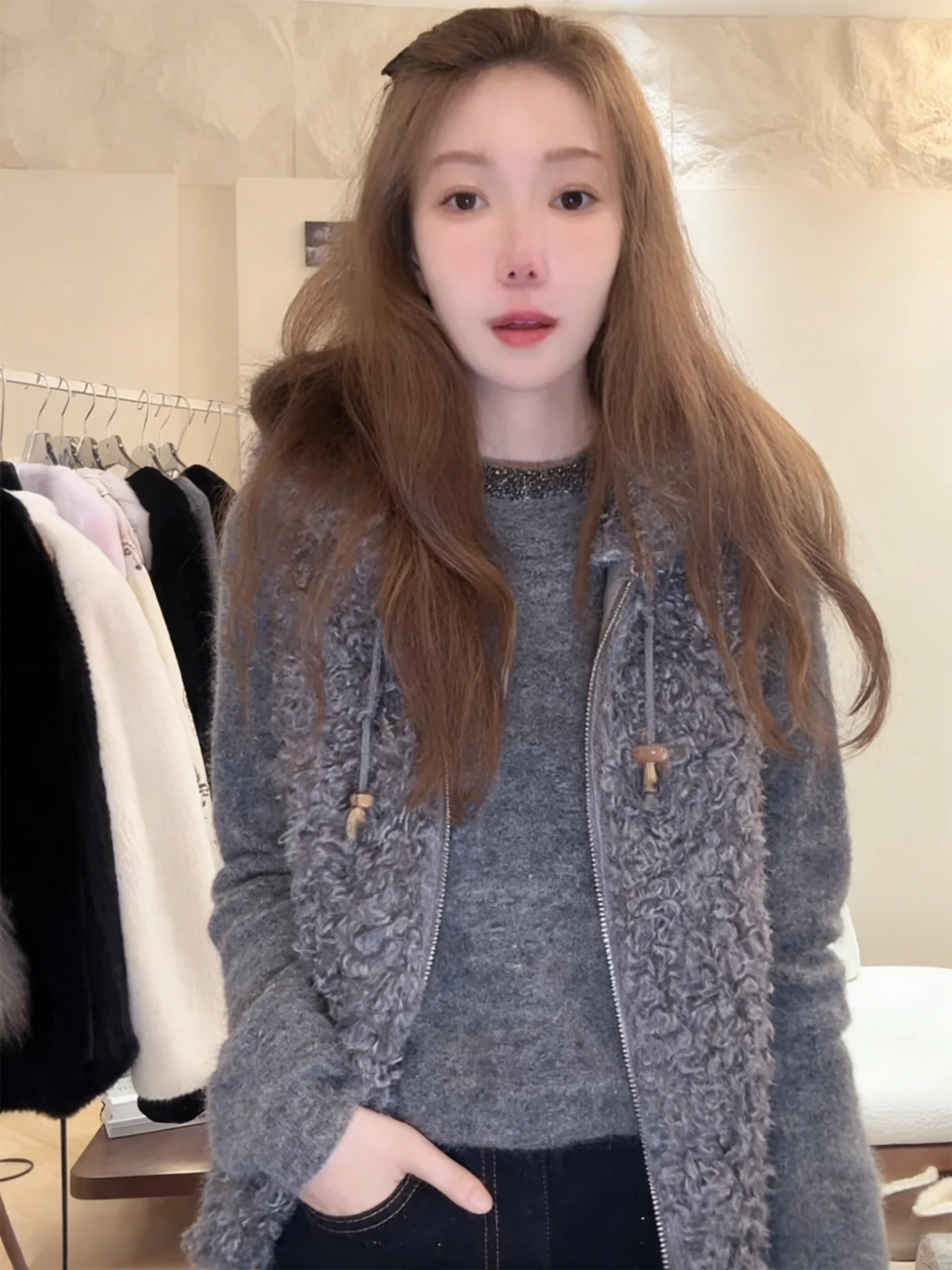 

Женский зимний свитер Ele Diamond Collar с длинными рукавами, на молнии, универсальный, стройнящий, легко надеваемый