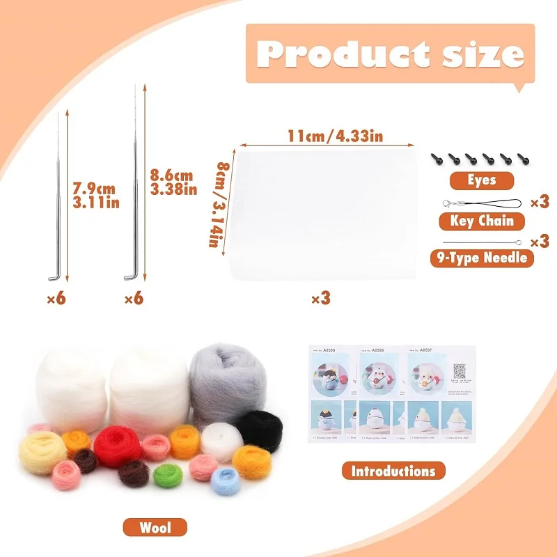 Felting Kits for Beginners Needle Felting Supplies with Foam Mat Needles Instructions for Animal DIY Craft Home Decoration