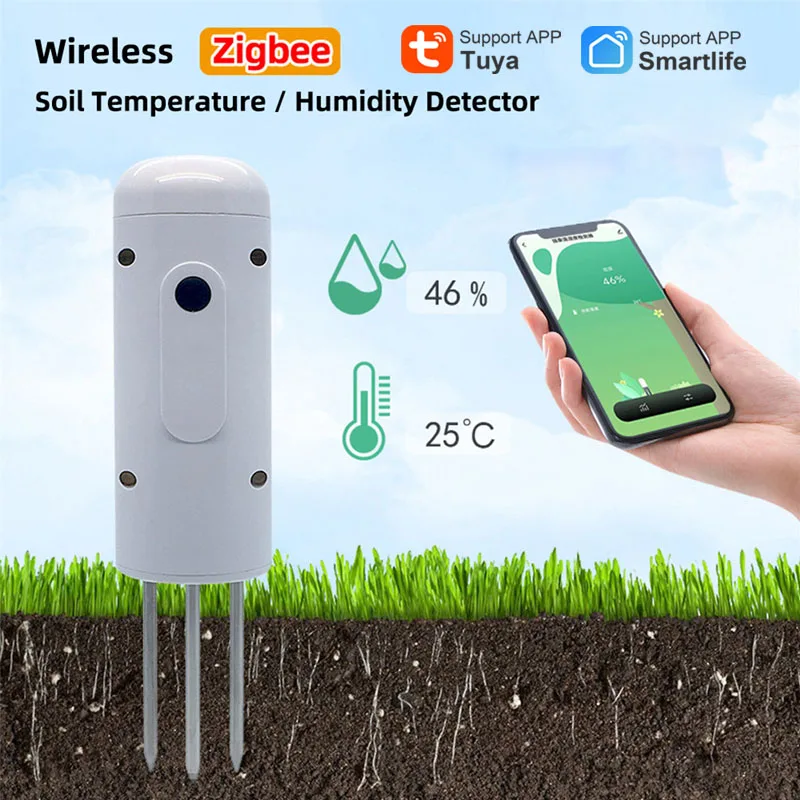 Tuya Zigbee Wireless Soil Moisture Meter Temperature Humidity Tester Plant Monitor IP67 Waterproof Detector For Garden Planting