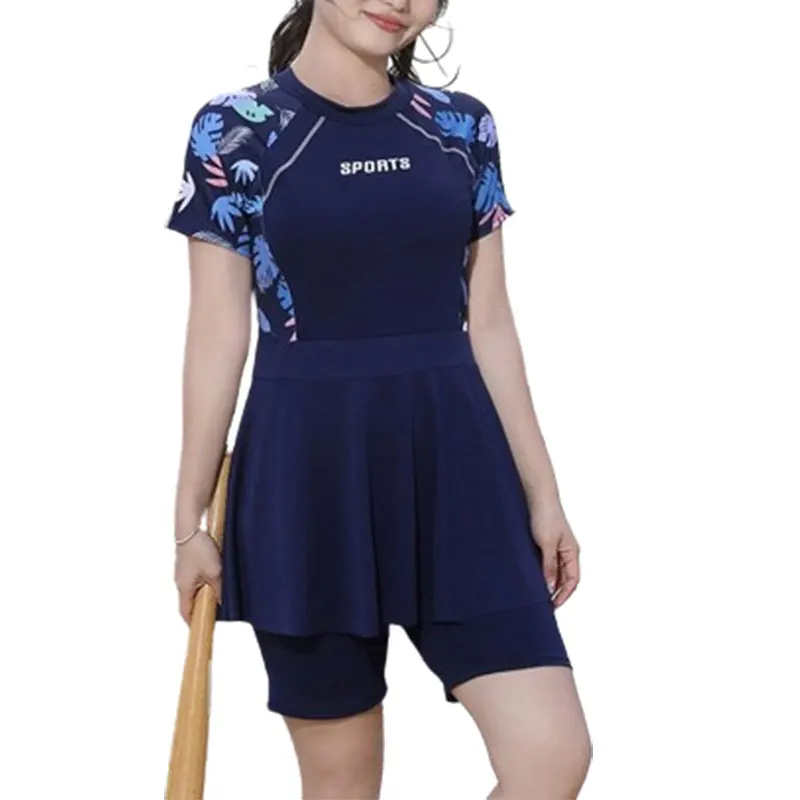 Elegante Mode Harajuku Slim Fit Badeanzüge Frauen lose Casual Sport alle Match Bade bekleidung o Hals Einsatz Kurzarm Badeanzug