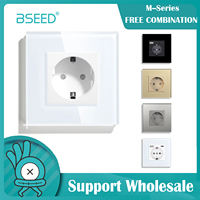 BSEED EU Standard Wall Socket White Black Golden Single Glass Crystal Panel Electrical Outlet 16A 110V - 240V Socket