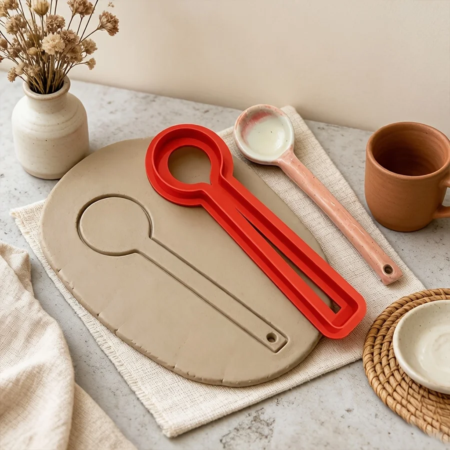 Löffelförmiges Ton-Schneidewerkzeug, DIY-Löffelhersteller für Polymerton und Steingutkeramik, mit Löffelablage und Dekorationswerkzeugen, geeignet für – Detail 2