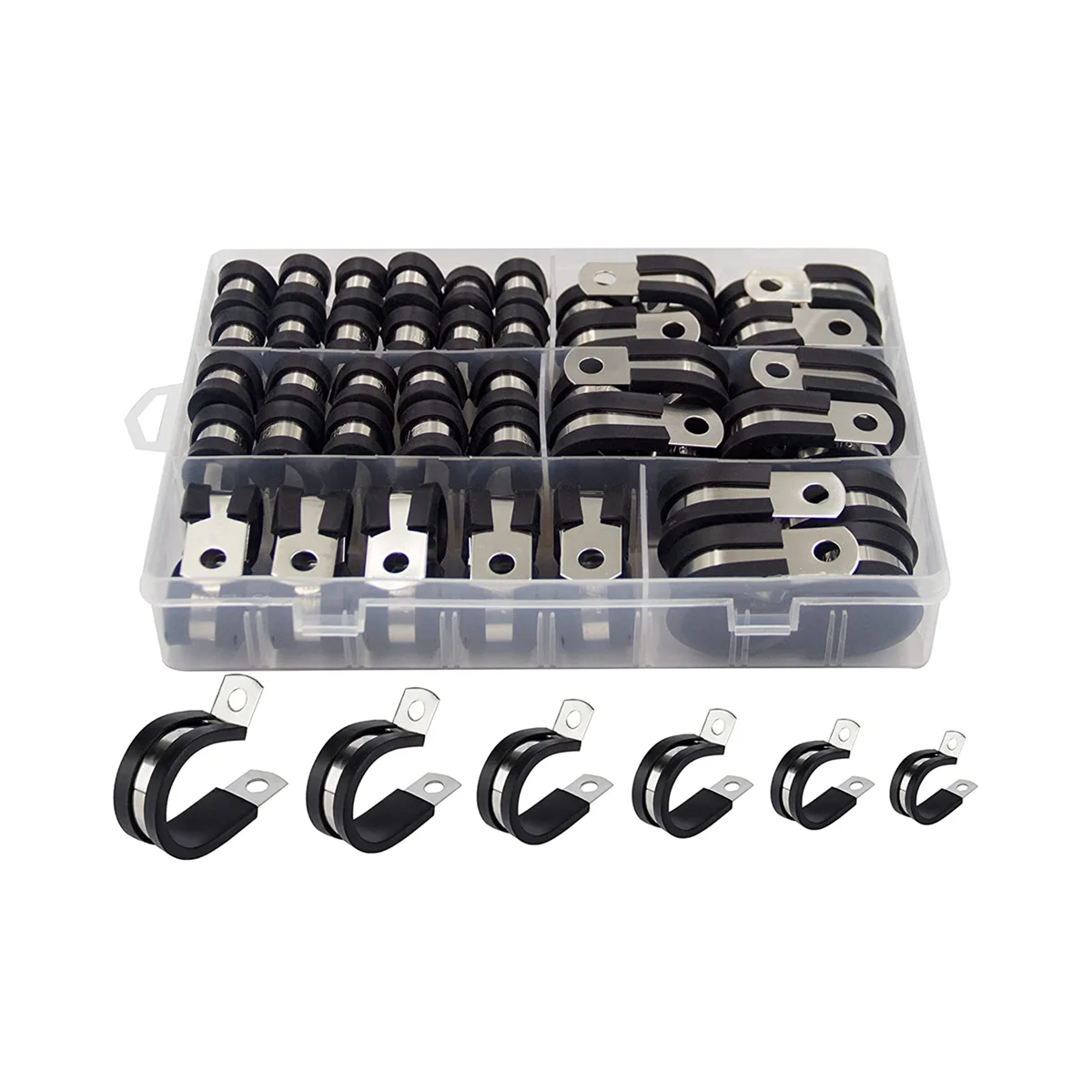 

Cable Clamp Assortment Kit Stainless Steel Rubber Coated Cushioned Insulated Cable Clamp Automotive Wire Pipe Clamp