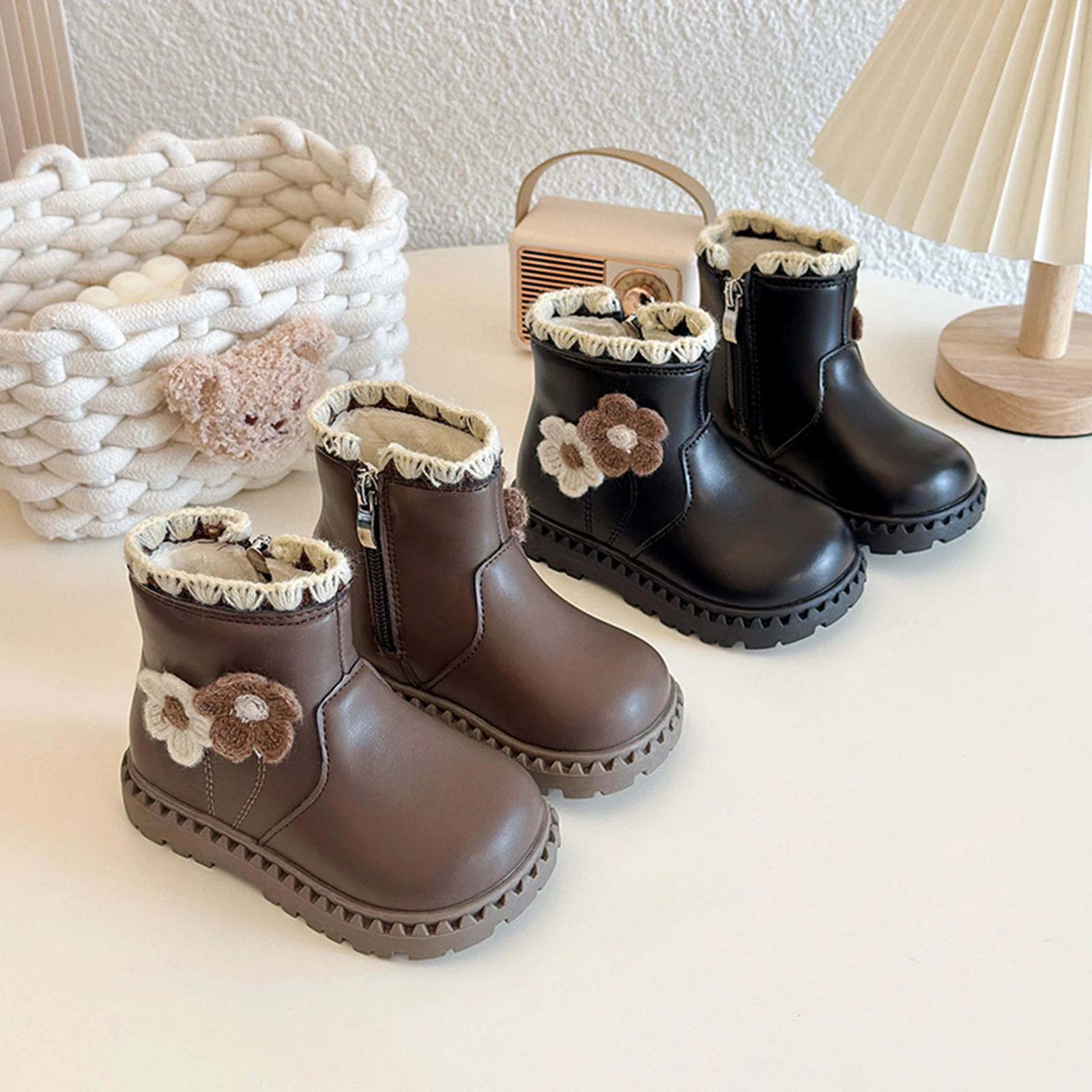 

Children's Boots Autumn Winter Leather Boots Short Boots British Fashionable Single Boots Warm Non-Slip Toddler Snow Shoes