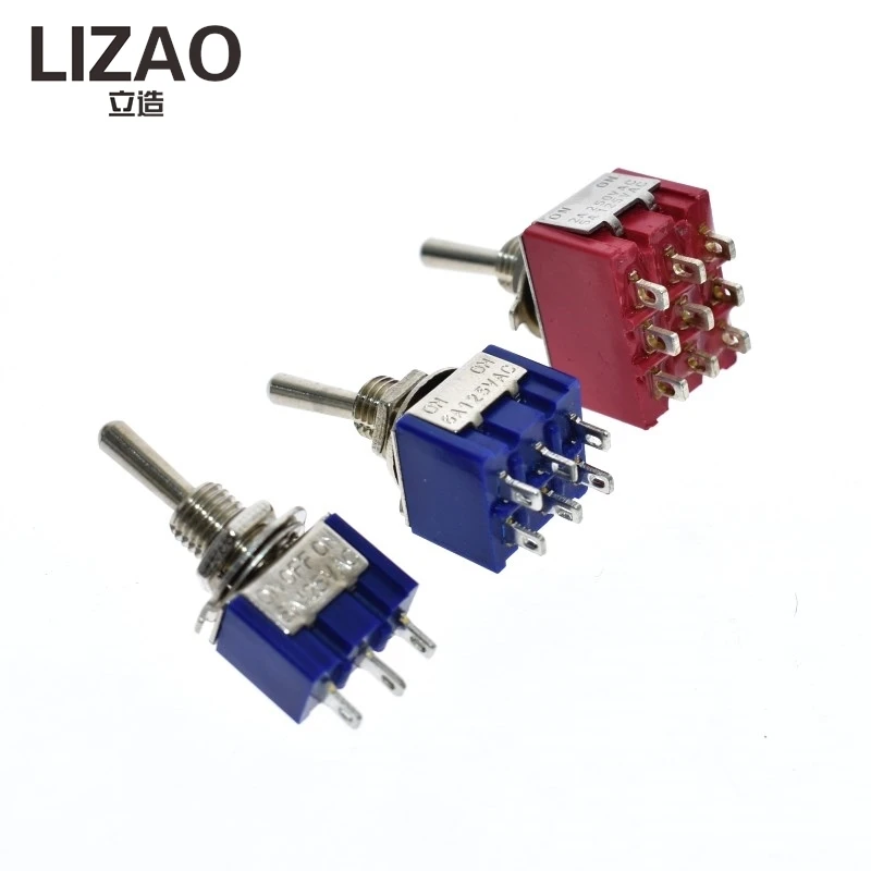 LIZAO ON-OFF-ON 3/6/9 Pin Toggle Switch, MTS-103 MTS-203 MTS-303 3/6/9 Position Mini Latching Switch 6A 3A