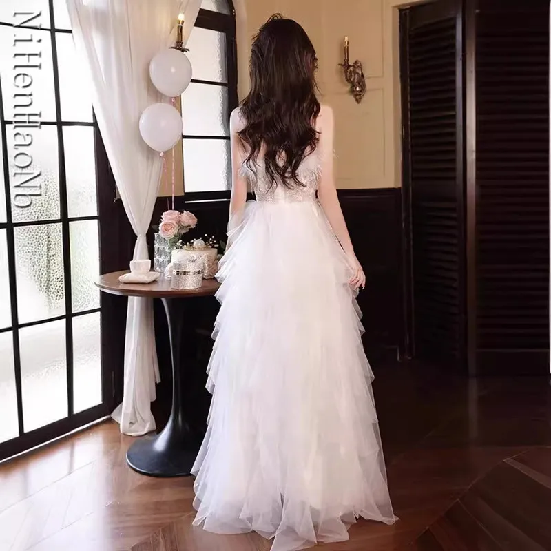 Abiti da sera per le donne abiti da Quinceanera senza maniche con spalle scoperte abiti eleganti da festa per banchetti di piume