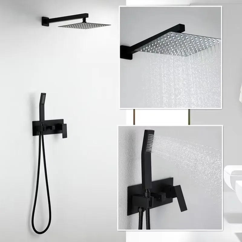 Bathroom Luxury Shower Faucet Set Rain Mixer Combo Set Wall Mounted Rainfall Square Shower System