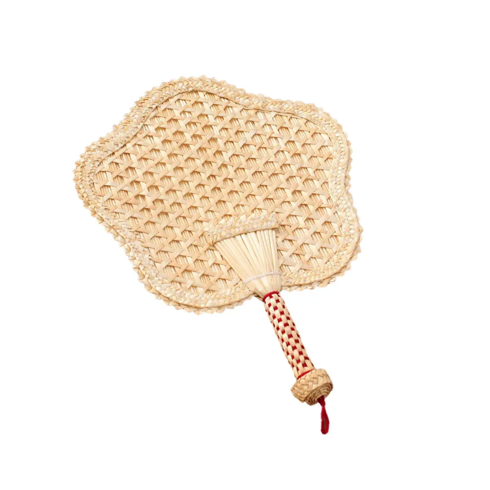 Handmade Knitted Cattail Leaf Fan Light Yellow Five-Pointed Star Shape Portable Summer Handheld Cooling Fan Bamboo Scent