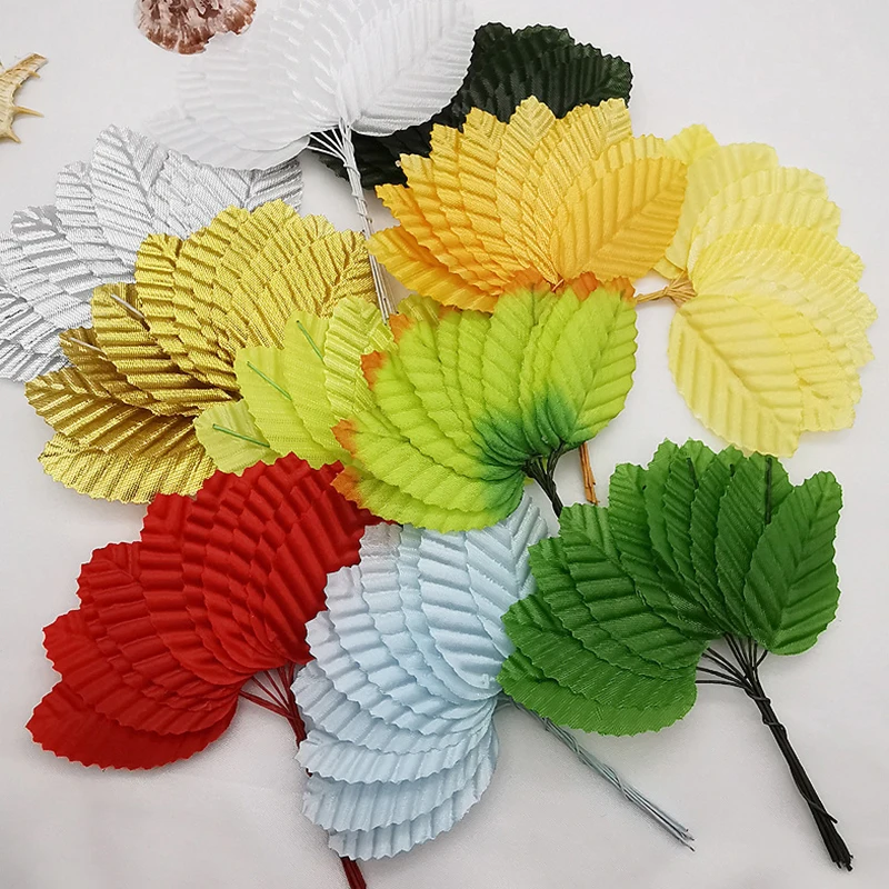 Injscalp-Feuilles Artificielles Vertes en Vrac, Fausses Roses en Fil, Tissu pour Bouquet, Couronne, Bricolage, Artisanat, Scrapbooking, Décor, 50 Pièces