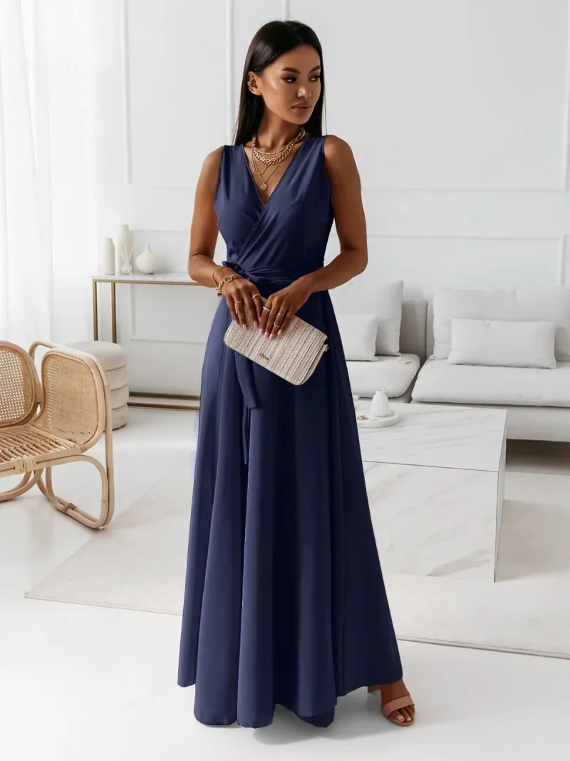 2025 sommer Neue Mode frauen Kleid Tie-neck V-ausschnitt Lange Abendkleid Kleid für Frauen Party Gala – Detail 14