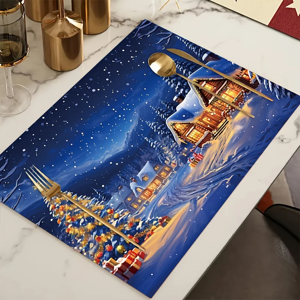 VIKAMA 4-teilige Weihnachts-Tischsets mit Schneeszene, Familientreffen, Weihnachtsfeiern, Urlaub, Tischdekoration, Zubehör