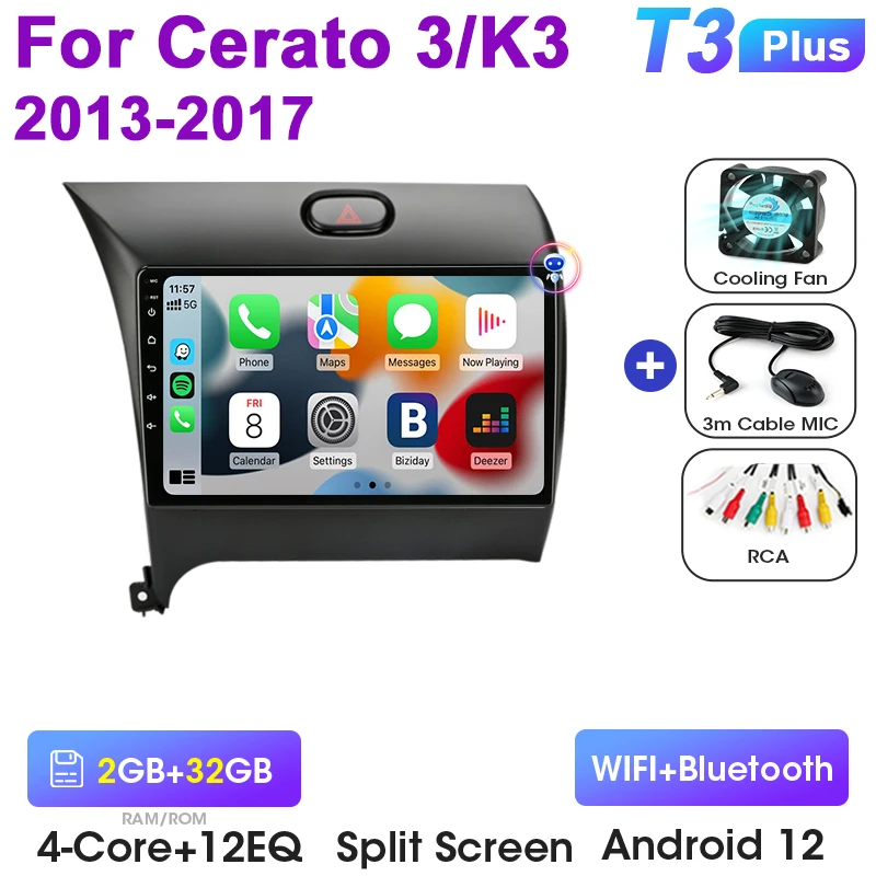 2 Din Android 12 Auto Radio Voor Kia K3 Cerato 3 Forte 2013-2017 Multimedia Video Speler Navigatie Gps 4G Carplay Auto Stereo Rds