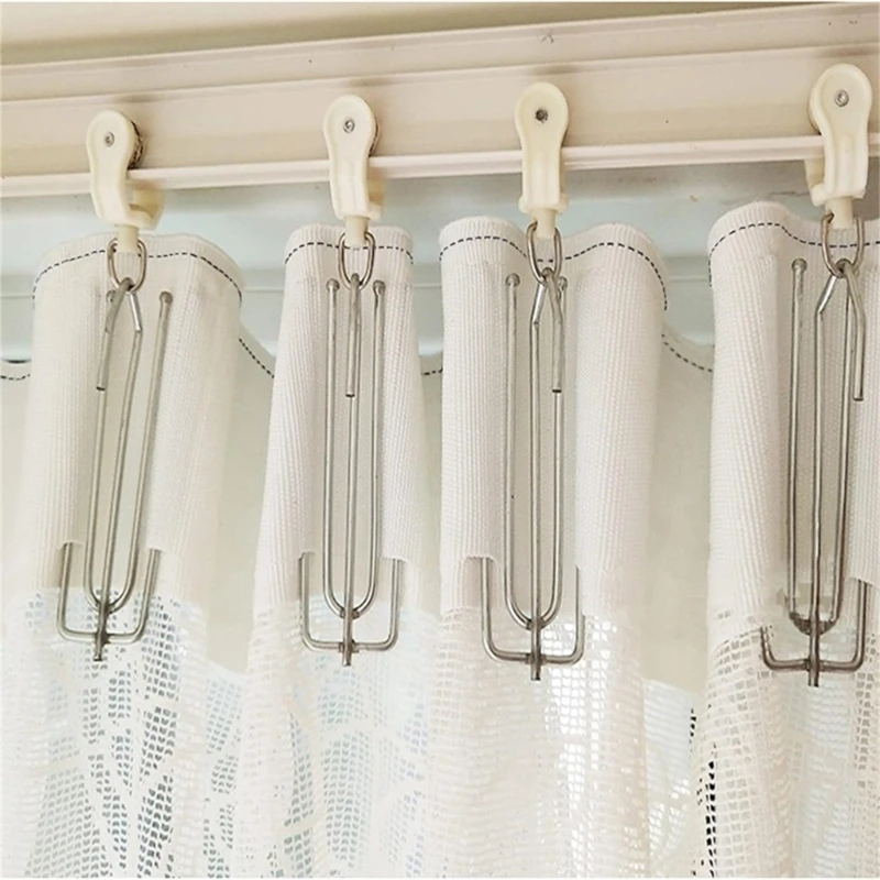 6 Meter Curtain Pleating Tape White Pleater Tape with 15Pcs 4 Prongs Curtain Pleat Hooks Clips for Making Home Decors