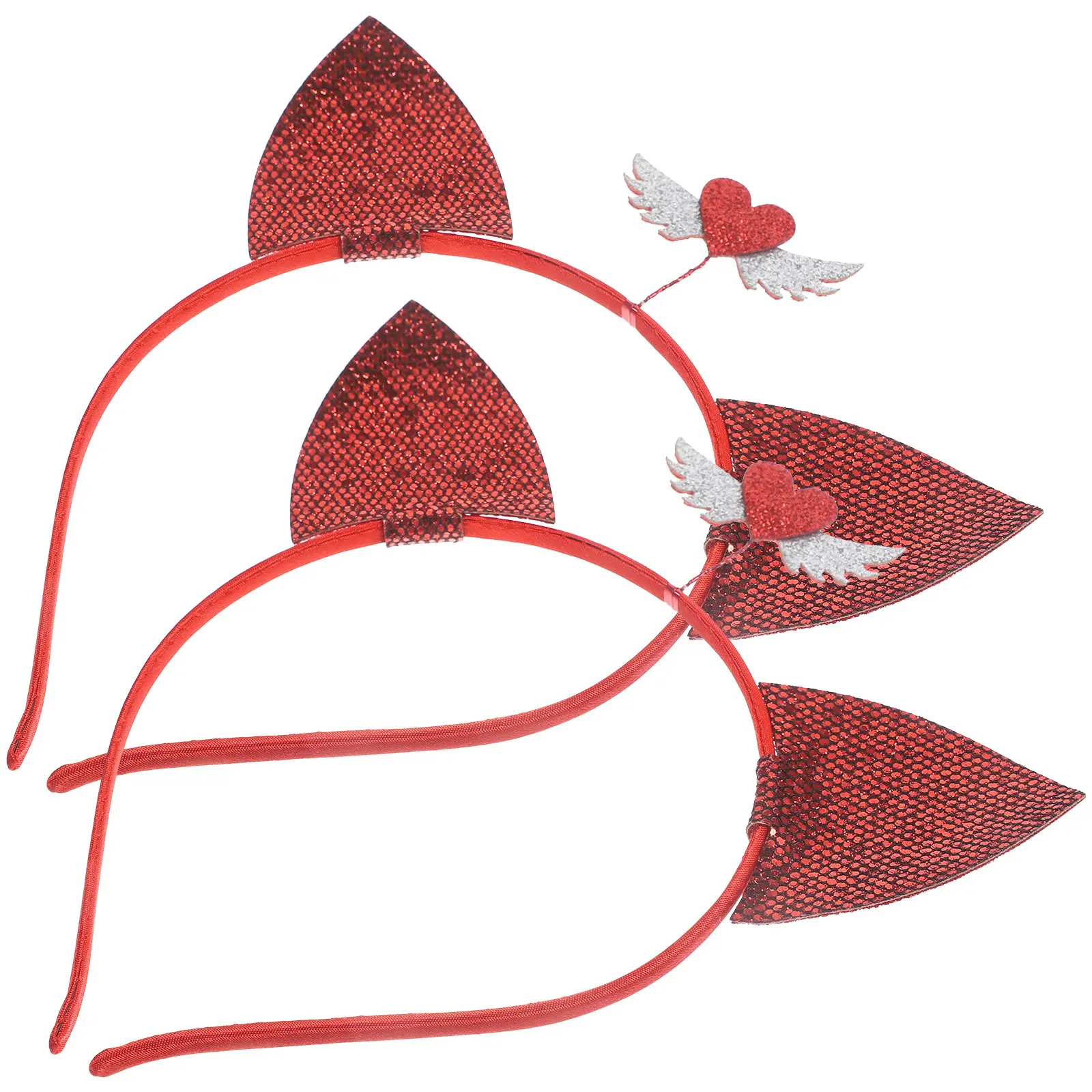 

2Pcs Heart Wing Headband Cute Romantic Style Soft Cloth Material Valentine Party Hair Decor for Couples Friends Matching