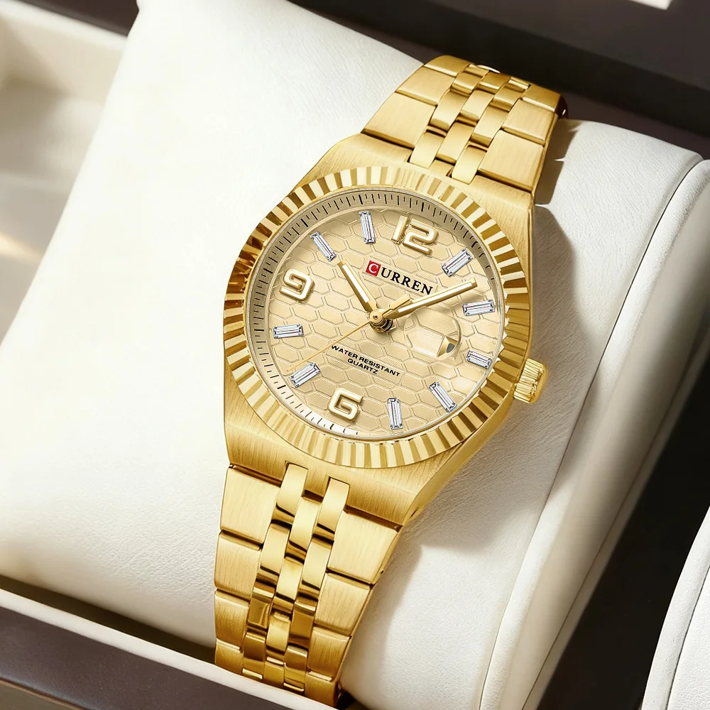CURREN Woman Watch Stainless Steel Waterproof Auto Date Elegant Ladies Wristwatch Luxury Original Quartz Watch for Women New