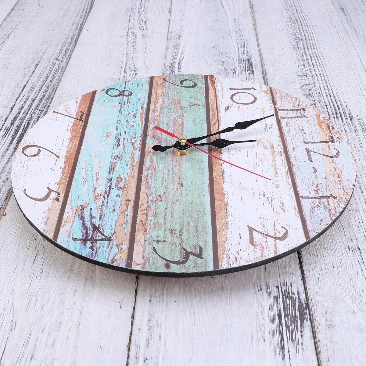 

Wooden Round Vintage Wall Clock Mediterranean Style Retro Hanging Clock for Bar Restaurant Coffee House Home Decor
