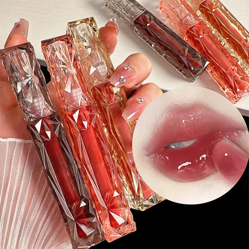 Brilho labial hidratante de longa duração, fácil halo-tingimento, espelho impermeável, vidro de água, cosméticos de cor transparente, novo