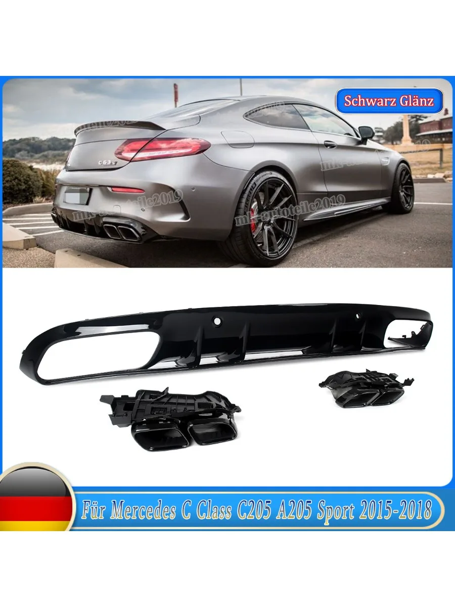 Achterbumper diffuser voor Mercedes Benz C-Klasse C205 Coupé 2015-2018 C63 Style bumperlip met uitlaatsierstukken C300 C200 C180 C250 - afbeelding 2