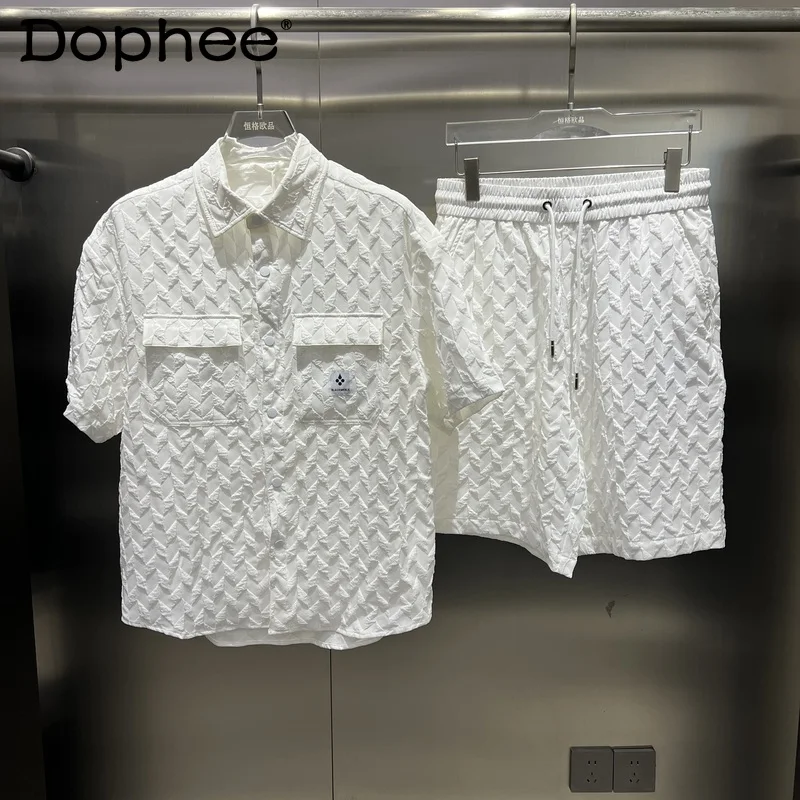 

2025 Summer New Trend Fashion Casual Short-sleeved Suit Men's Three-dimensional Printing Loose Shorts Two-piece Set