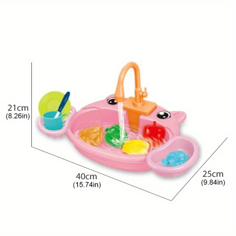 Zestaw kuchenny dla dzieci z symulowaną zmywką, zlewozmywakiem, umywalką i elektrycznym obiegiem wody, prezent urodzinowy dla chłopca lub dziewczynki.