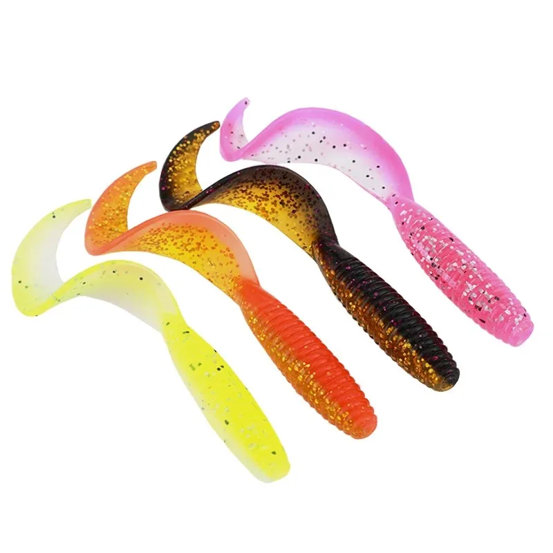 10pcs Two Color Spiral Soft Bait 55mm Shrimp Flavor Artificial Jig Wobblers Silicone Swimbait Carp Bass Fishing Tackle