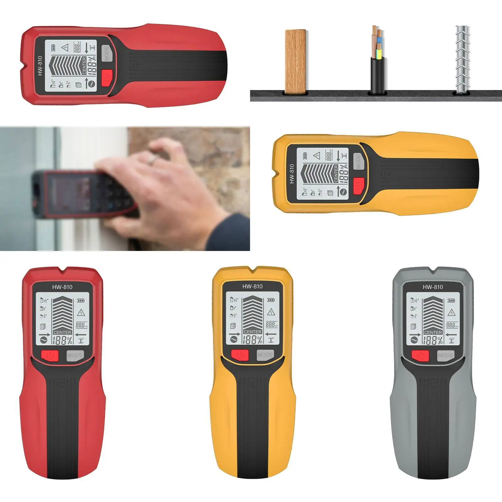Detektor Kancing Lampu Latar Pencari Lokasi Kancing Multifungsi untuk Kabel Drywall Joist